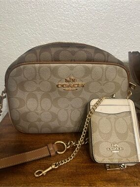 Coach Khaki and Chalk Signature Crossbody with Card Case wallet